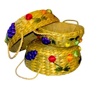 Vintage Inspired Handmade Colorful Woven Wicker Weave Fruit & Veggie Nesting